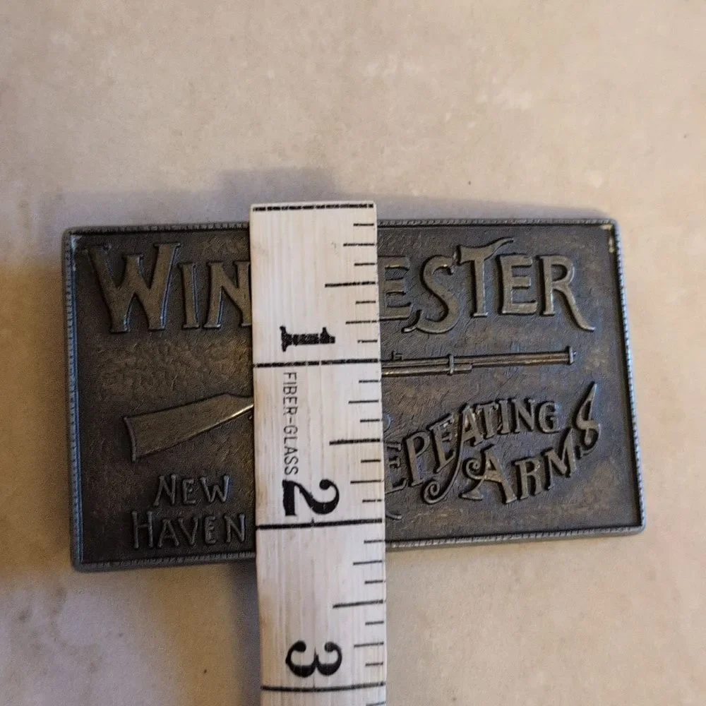 Vintage Solid Brass Belt Buckle Winchester Repeating Arms New Haven CT